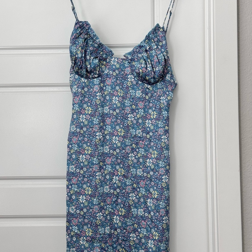 Frankies Bikinis Silk Floral Blue Dress